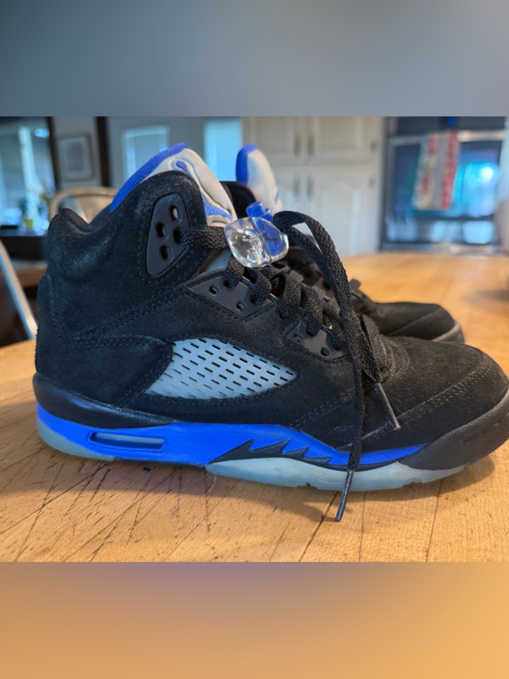 Jordan Kids Black and Blue 5 Retro Basketball Sneakers